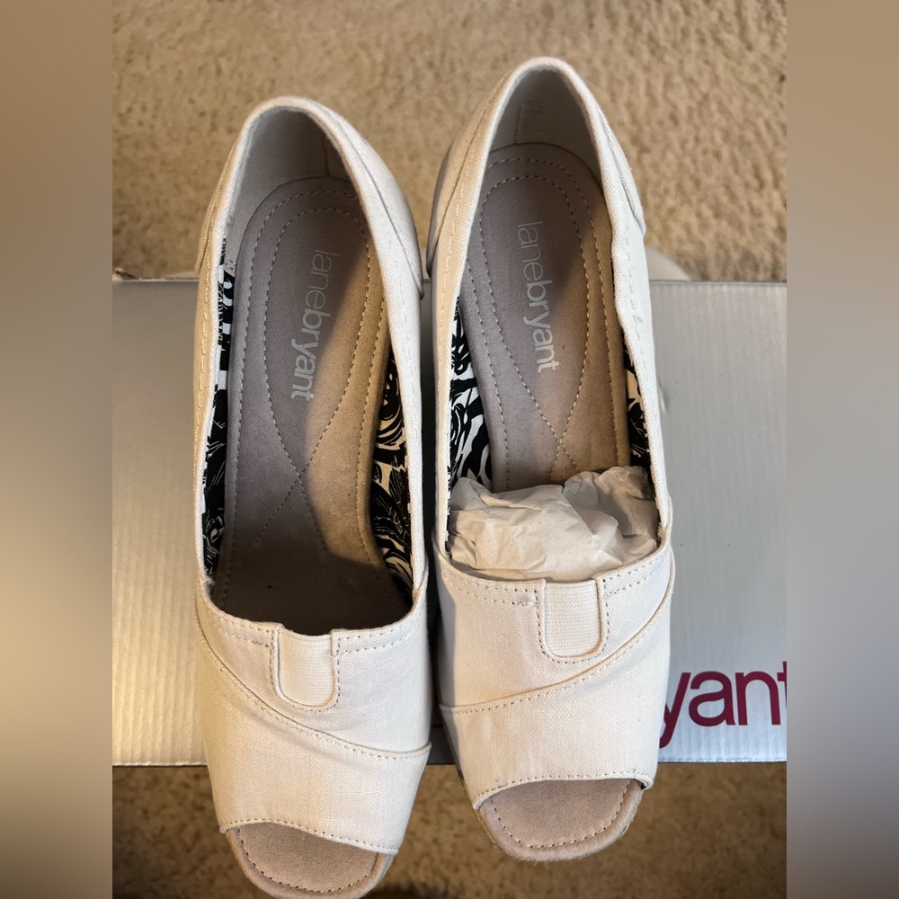 Lane Bryant Cream Open-Toe Canvas Espadrille Wedges